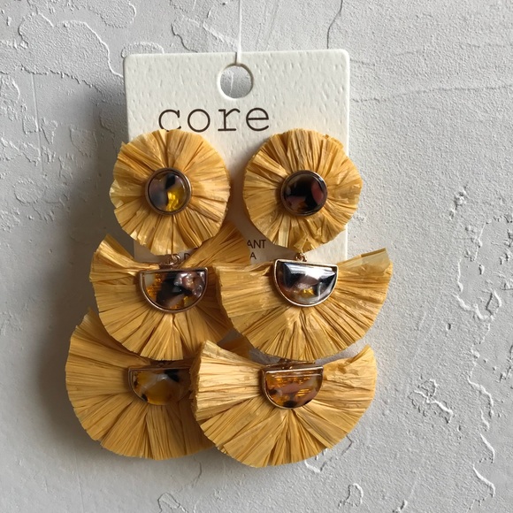 Jewelry - STATEMENT EARRINGS MUSTARD YELLOW RAFFIA 3” FALL